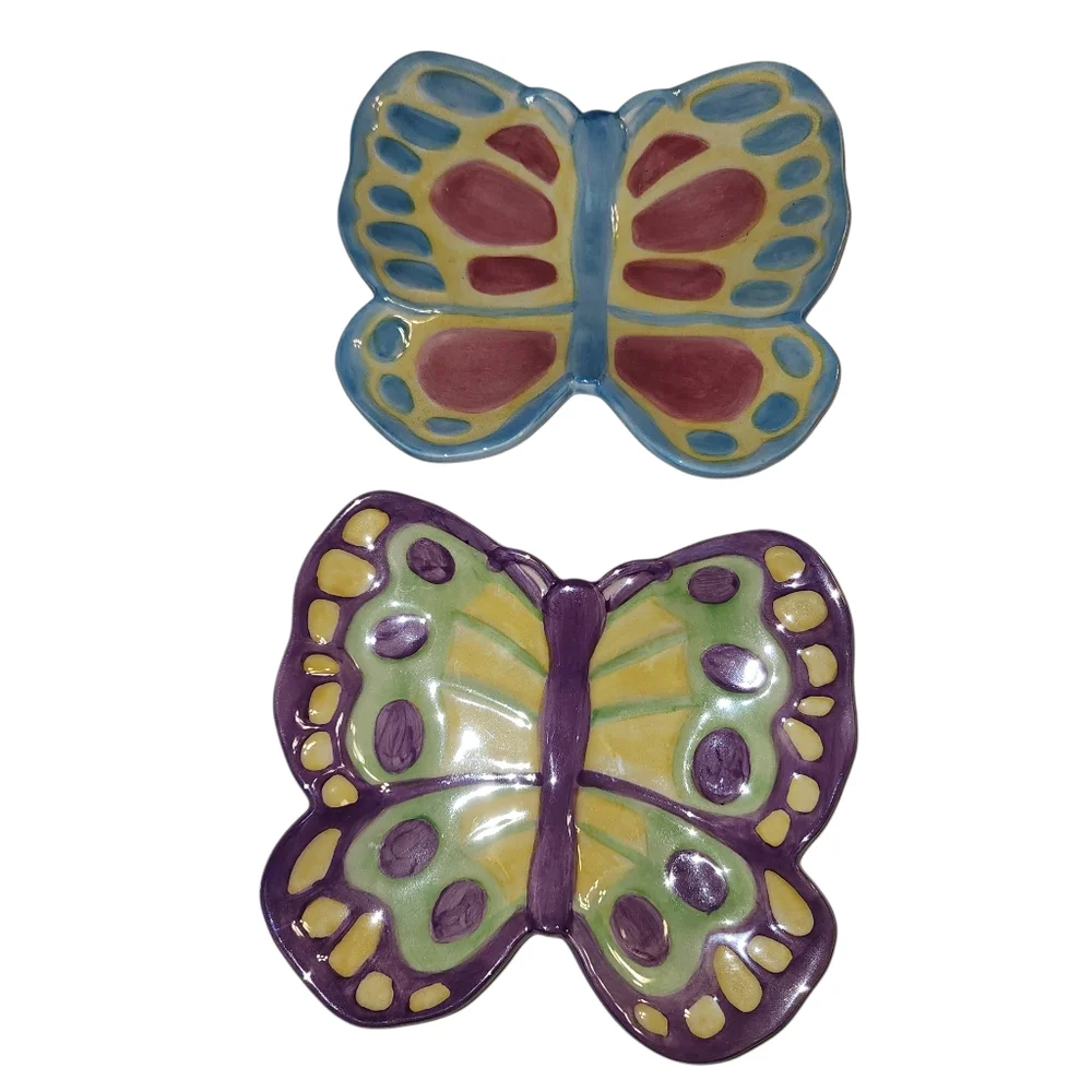 Set Of 2 Fitz and Floyd Handcrafted Ceramic Butterfly Essentials Painted Easter